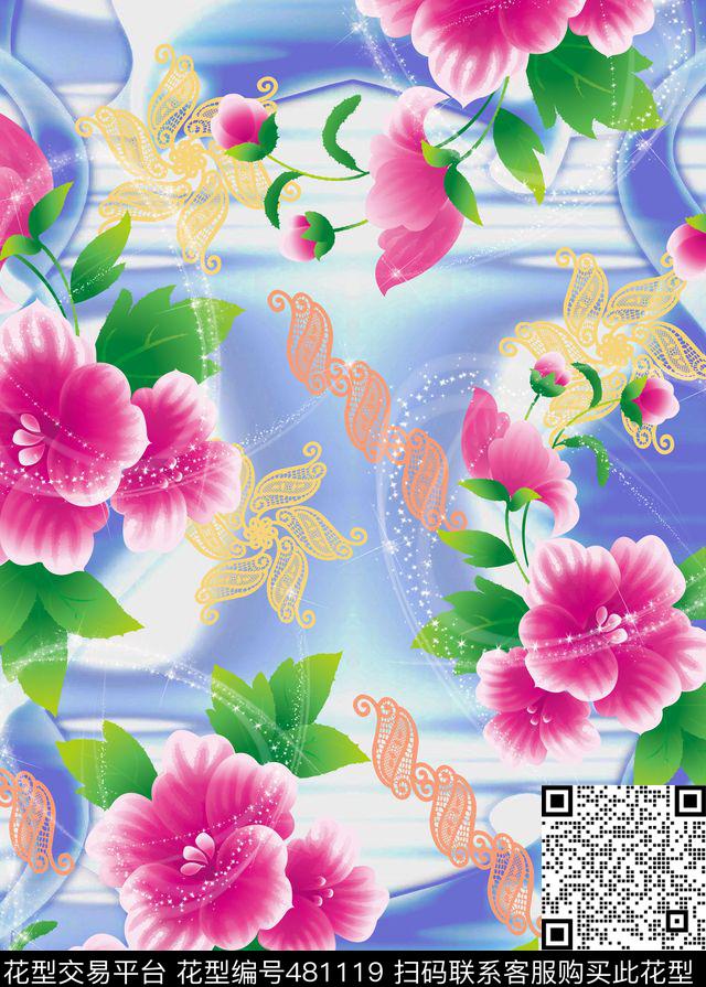 抽象花卉蕾丝数码印花华亿平台下载（图片编号: 481119） - 瓦栏（Walan）