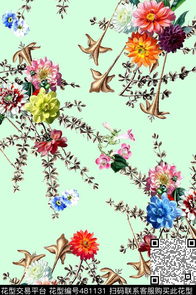 时尚小碎花喇叭花数码印花华亿平台下载（图片编号: 481131） - 瓦栏（Walan）