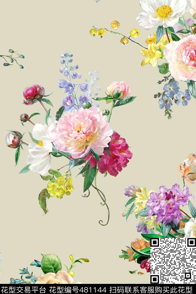 花卉清爽底花卉数码印花华亿平台下载（图片编号: 481144） - 瓦栏（Walan）
