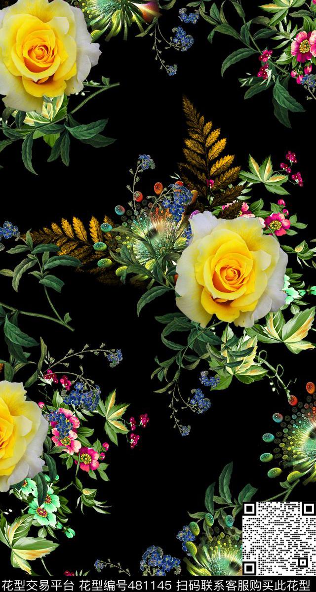 花卉花卉组合数码印花华亿平台下载（图片编号: 481145） - 瓦栏（Walan）