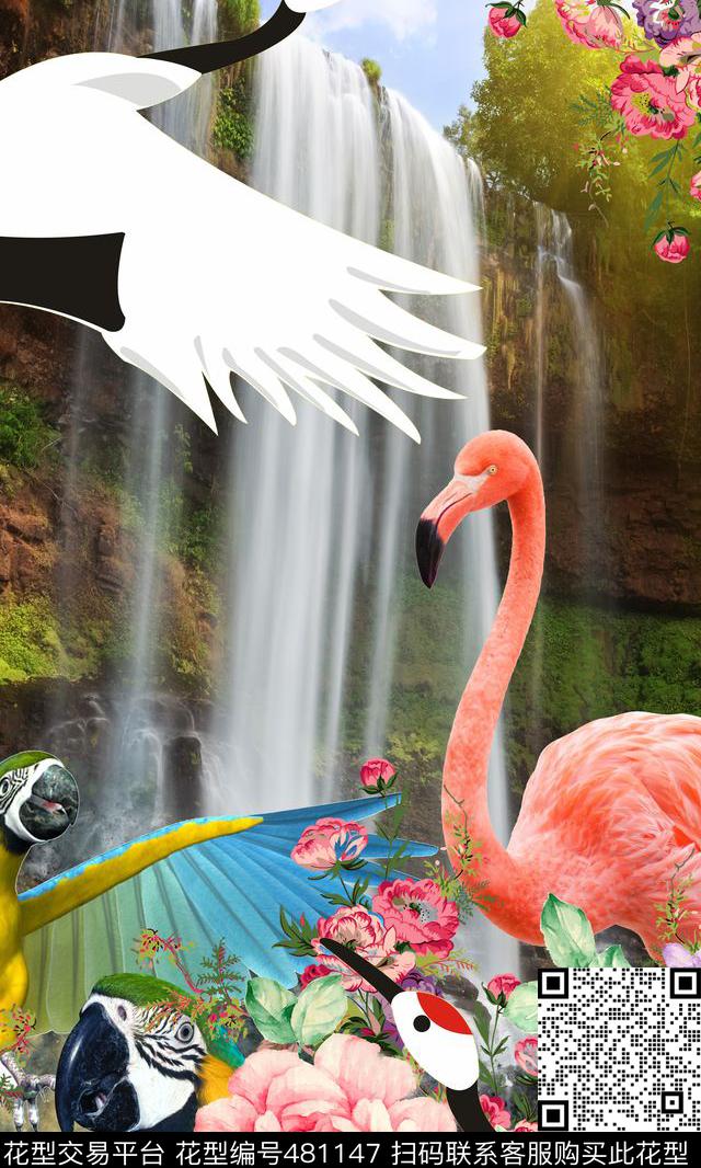 时尚写意花鸟自然风数码印花华亿平台下载（图片编号: 481147） - 瓦栏（Walan）