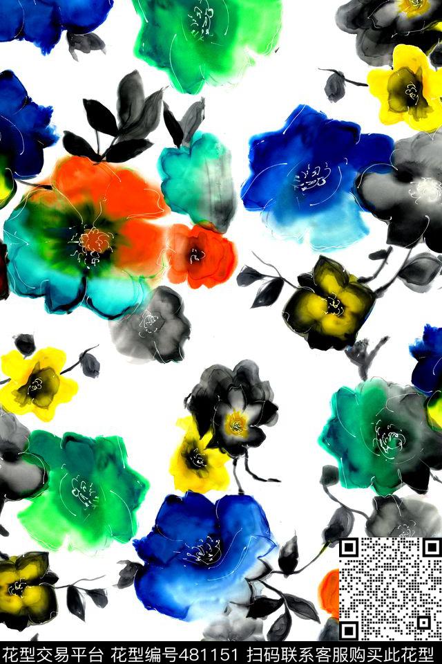 花卉时尚水彩数码印花华亿平台下载（图片编号: 481151） - 瓦栏（Walan）