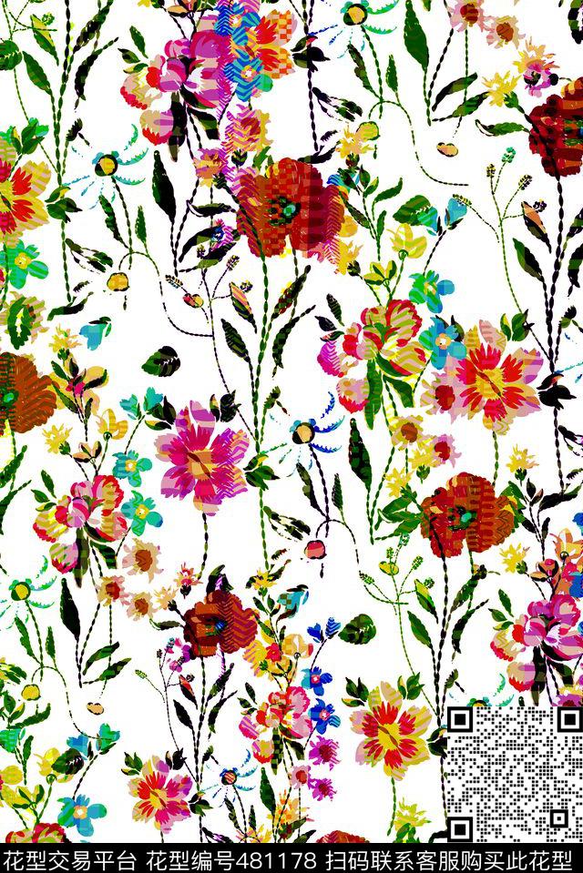 花卉花朵数码印花华亿平台下载（图片编号: 481178） - 瓦栏（Walan）