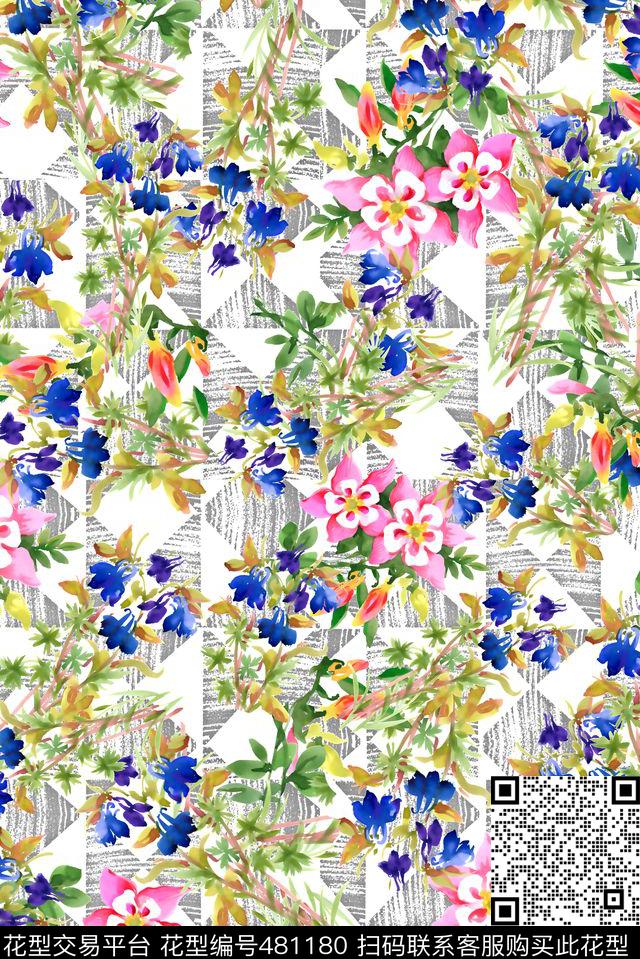水彩花卉花朵数码印花华亿平台下载（图片编号: 481180） - 瓦栏（Walan）