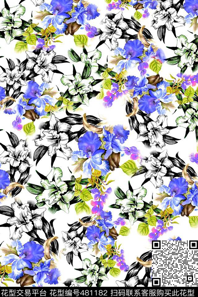 多彩水彩水墨传统印花华亿平台下载（图片编号: 481182） - 瓦栏（Walan）