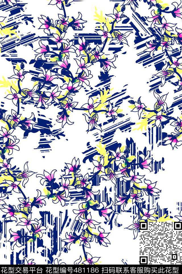 简单花卉花朵传统印花华亿平台下载（图片编号: 481186） - 瓦栏（Walan）