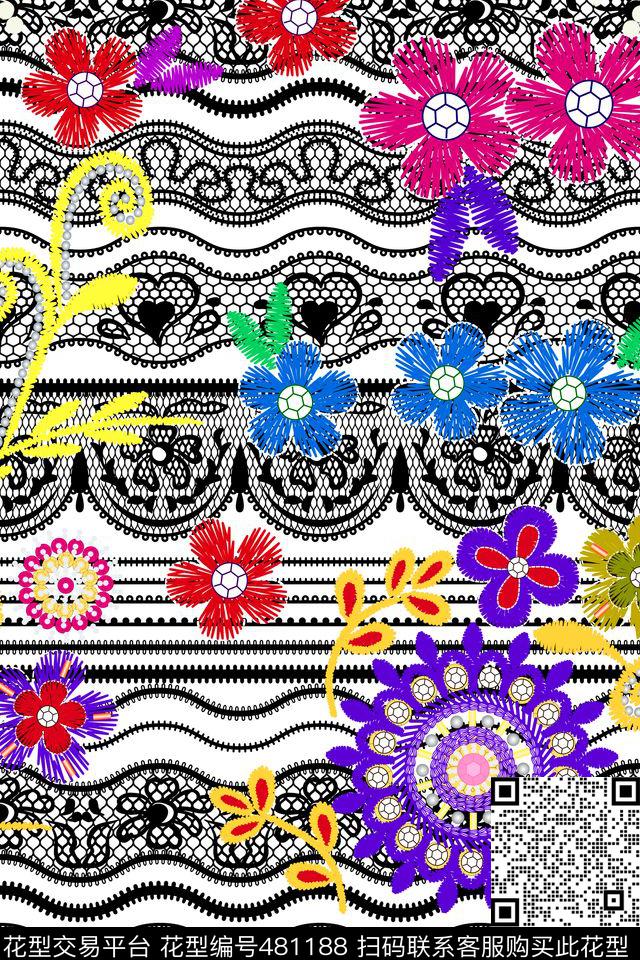 花卉时尚蕾丝传统印花华亿平台下载（图片编号: 481188） - 瓦栏（Walan）