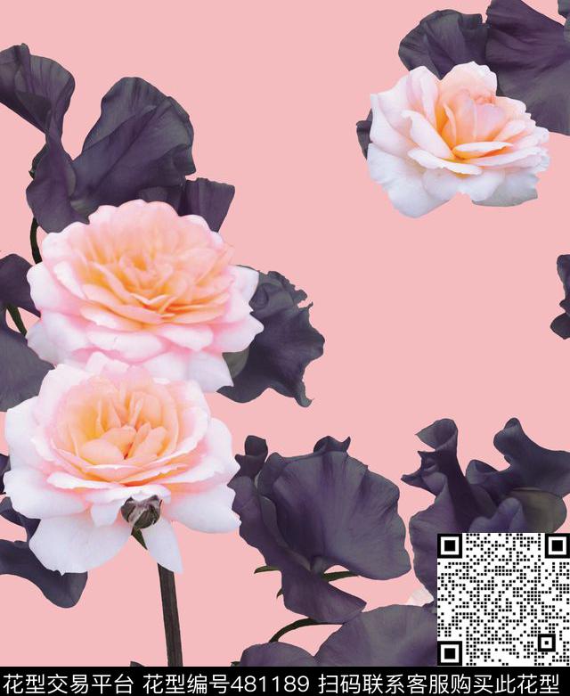 粉红花灰叶美丽动人的花数码印花华亿平台下载（图片编号: 481189） - 瓦栏（Walan）