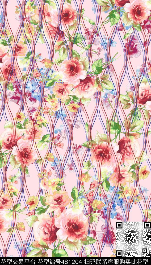 女装四方连续花鸟植物数码印花华亿平台下载（图片编号: 481204） - 瓦栏（Walan）