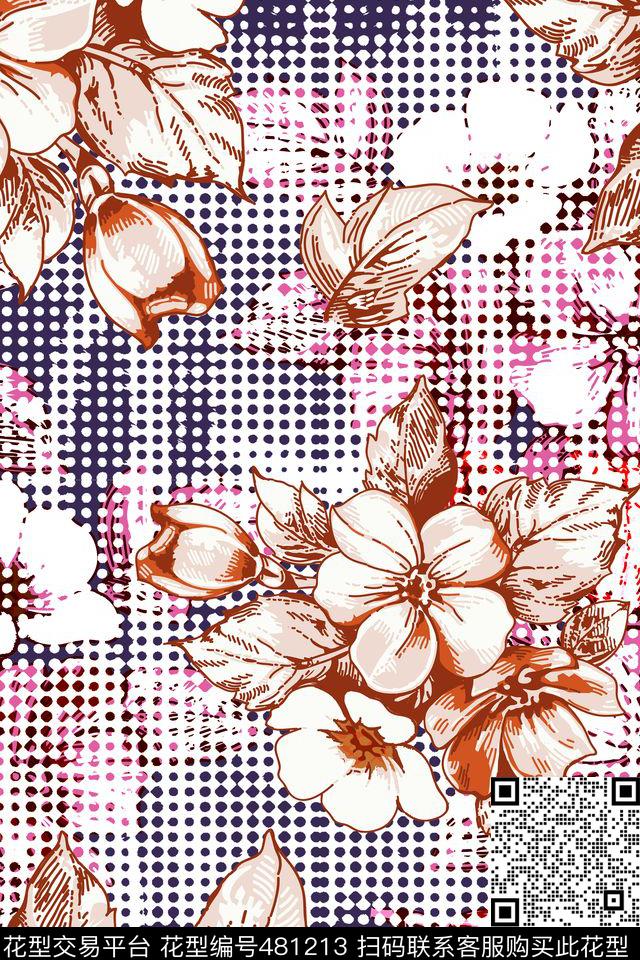 时尚花卉圆点传统印花华亿平台下载（图片编号: 481213） - 瓦栏（Walan）
