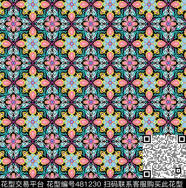 波西米亚民族花瓷砖花民族风格传统印花华亿平台下载（图片编号: 481230） - 瓦栏（Walan）