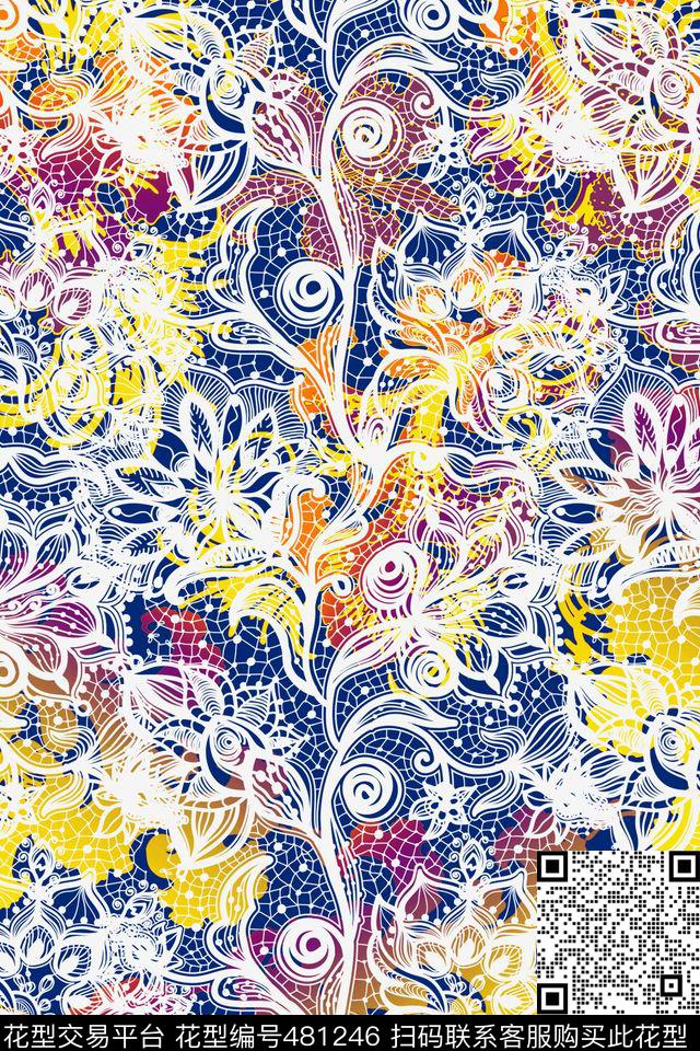 蕾丝时尚花纹数码印花华亿平台下载（图片编号: 481246） - 瓦栏（Walan）