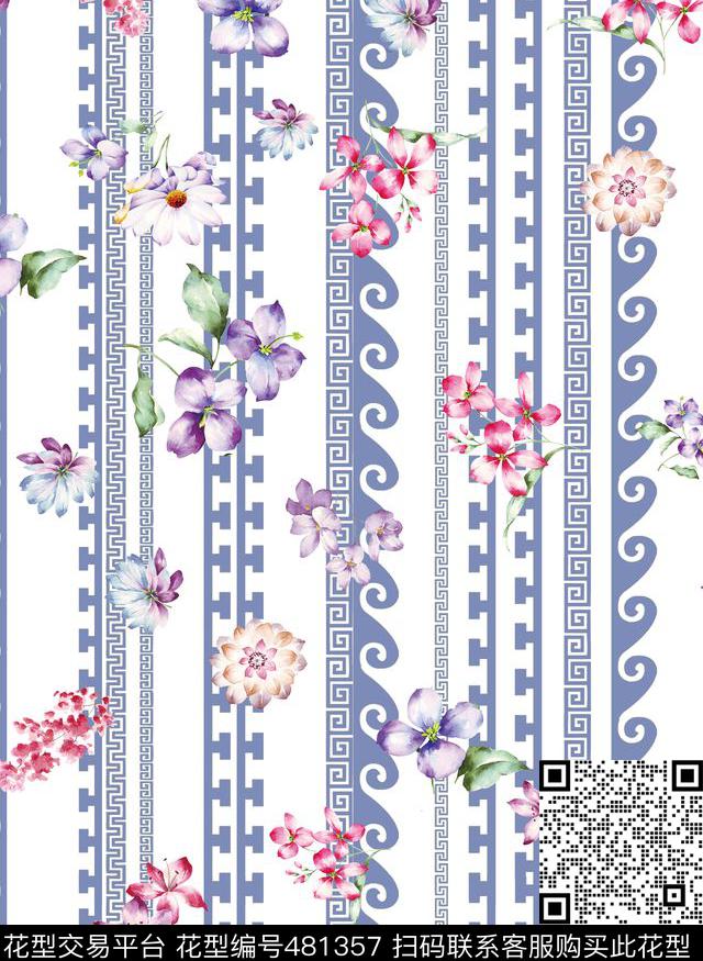 大牌风花卉几何数码印花华亿平台下载（图片编号: 481357） - 瓦栏（Walan）