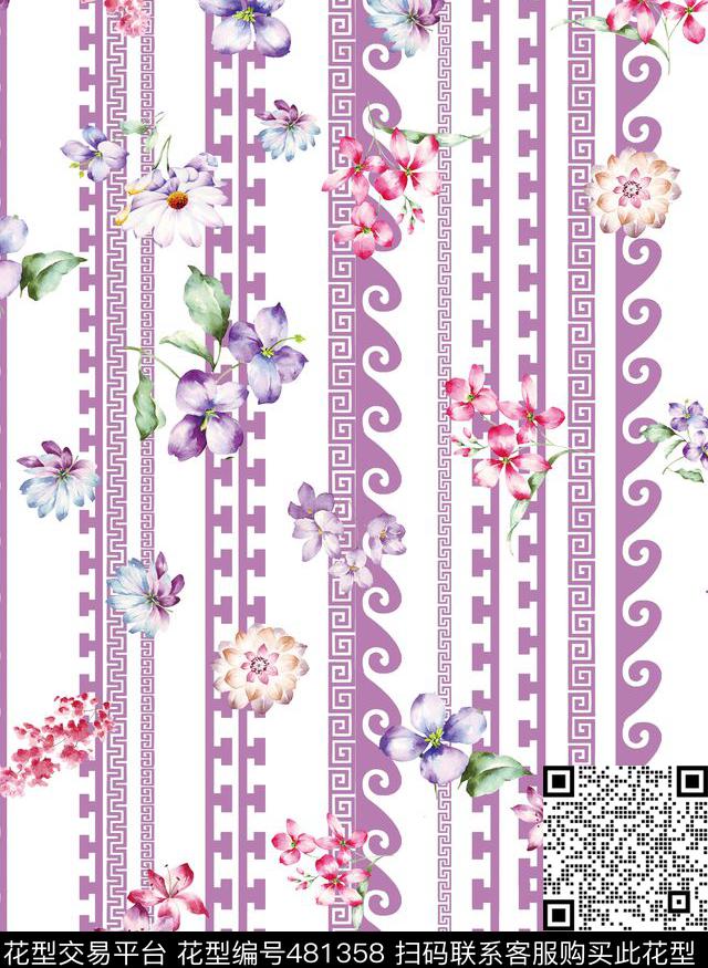 大牌风花卉几何数码印花华亿平台下载（图片编号: 481358） - 瓦栏（Walan）