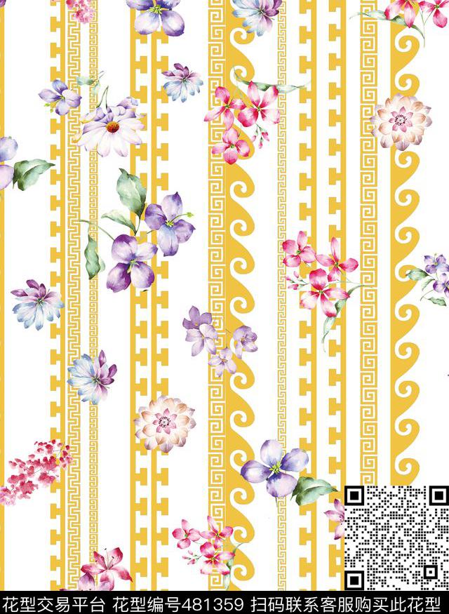 大牌风花卉几何数码印花华亿平台下载（图片编号: 481359） - 瓦栏（Walan）