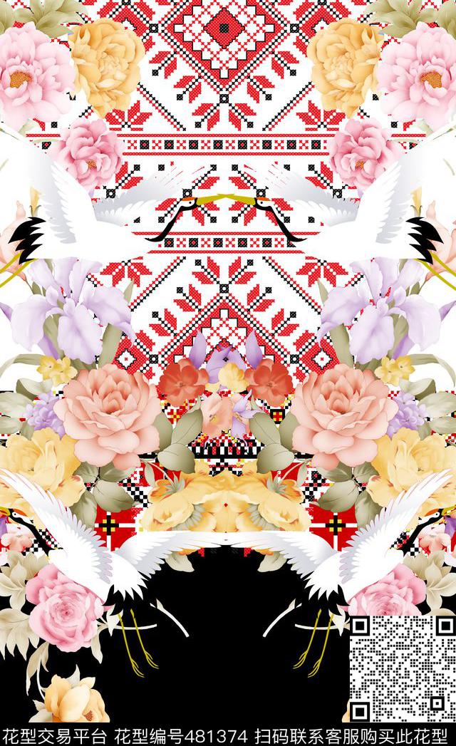 潮流时尚大牌定位民族纹数码印花华亿平台下载（图片编号: 481374） - 瓦栏（Walan）