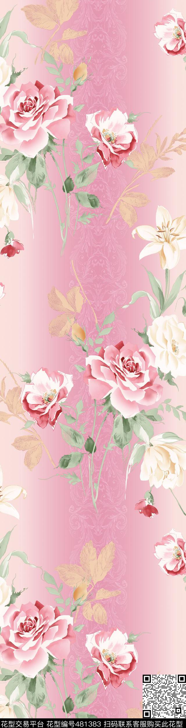 时尚花卉渐变数码印花华亿平台下载（图片编号: 481383） - 瓦栏（Walan）