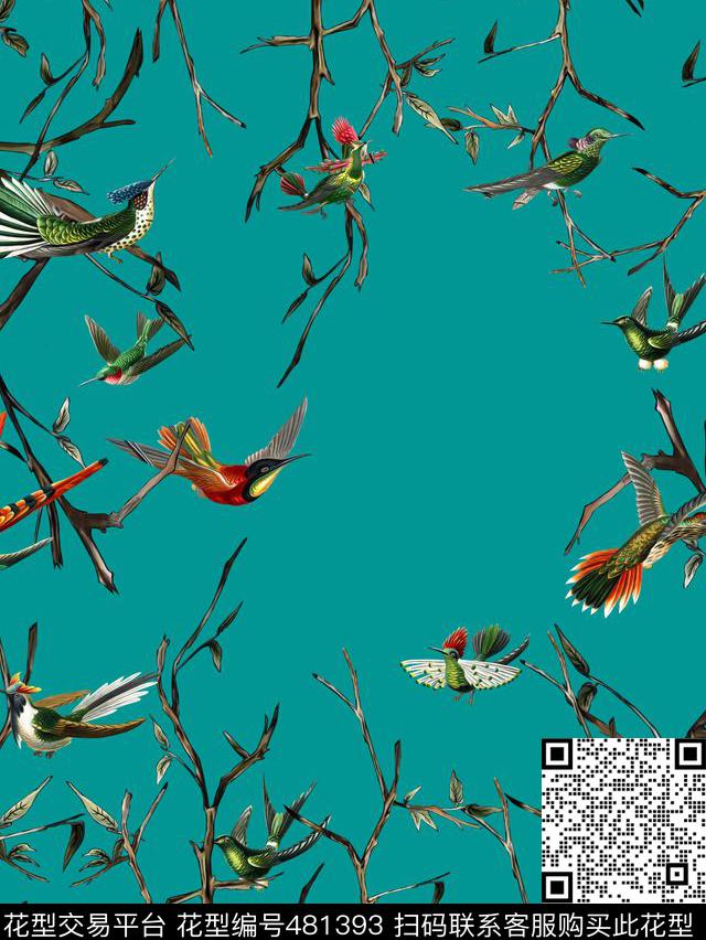 花鸟手绘数码印花华亿平台下载（图片编号: 481393） - 瓦栏（Walan）