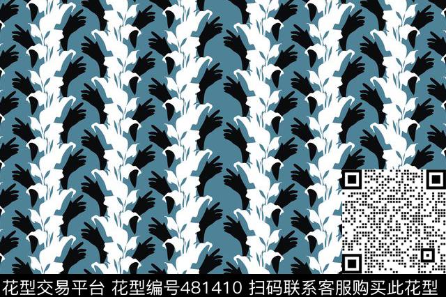 剪影黑白马蹄莲手现代时尚传统印花华亿平台下载（图片编号: 481410） - 瓦栏（Walan）