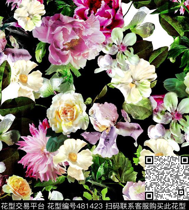 花朵花卉服装花大花数码印花华亿平台下载（图片编号: 481423） - 瓦栏（Walan）