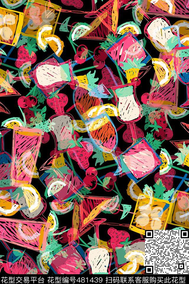 彩绘涂鸦鸡尾酒数码印花华亿平台下载（图片编号: 481439） - 瓦栏（Walan）