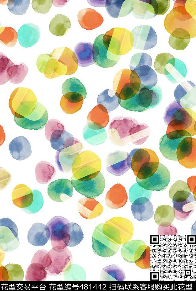 抽象水彩圆点数码印花华亿平台下载（图片编号: 481442） - 瓦栏（Walan）