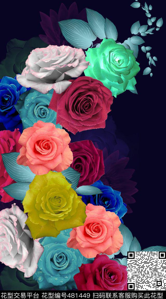 花卉玫瑰花花卉组合数码印花华亿平台下载（图片编号: 481449） - 瓦栏（Walan）