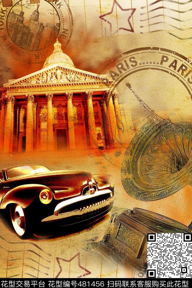 复古建筑音乐数码印花华亿平台下载（图片编号: 481456） - 瓦栏（Walan）