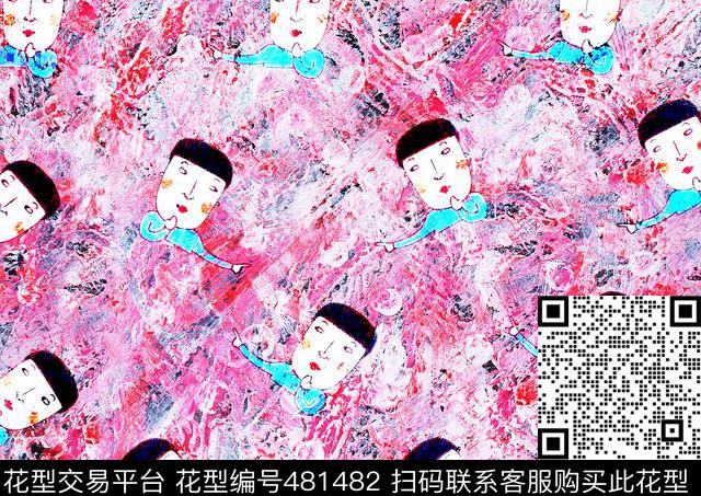 流行时尚手绘卡通人物欧美数码印花华亿平台下载（图片编号: 481482） - 瓦栏（Walan）