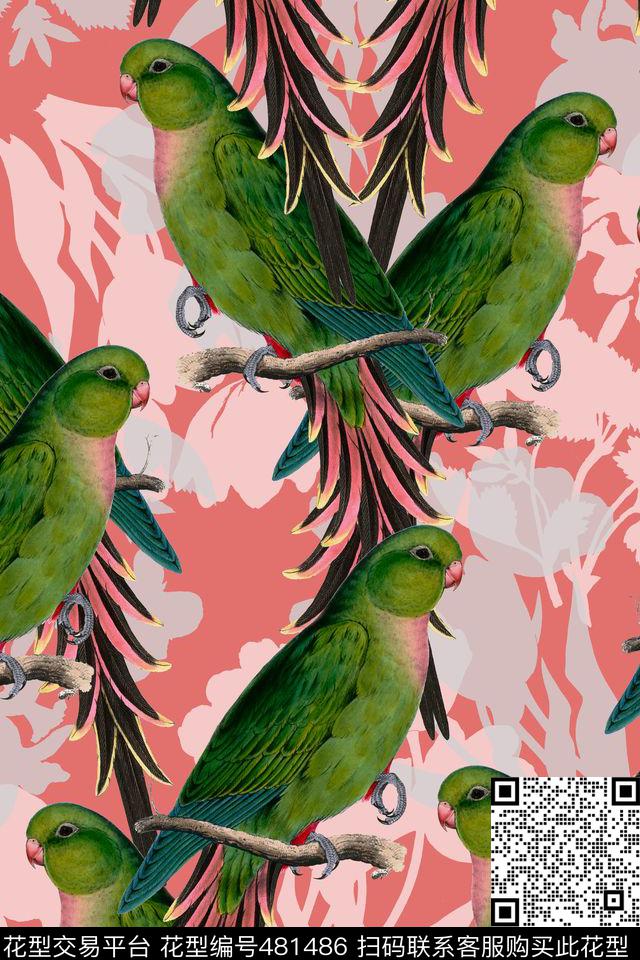 欧式复古鹦鹉花卉数码印花华亿平台下载（图片编号: 481486） - 瓦栏（Walan）