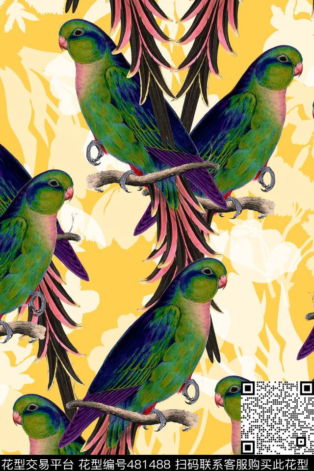 欧式复古鹦鹉花卉数码印花华亿平台下载（图片编号: 481488） - 瓦栏（Walan）
