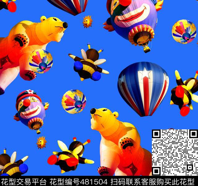 蜜蜂热气球小丑数码印花华亿平台下载（图片编号: 481504） - 瓦栏（Walan）
