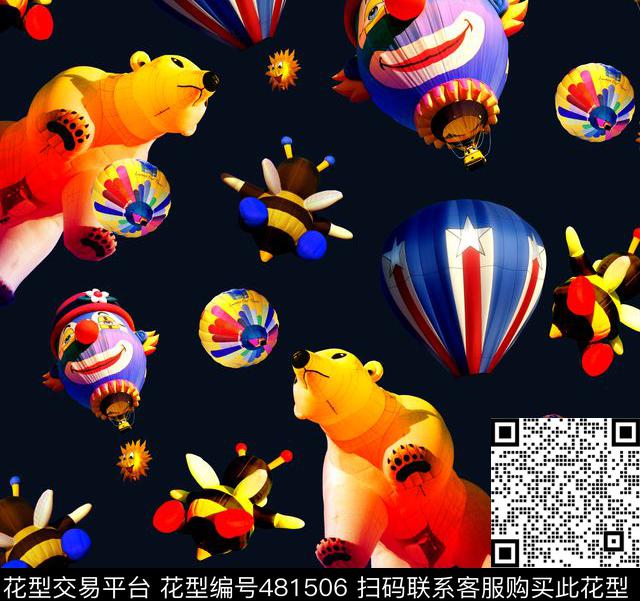 蜜蜂热气球小丑数码印花华亿平台下载（图片编号: 481506） - 瓦栏（Walan）