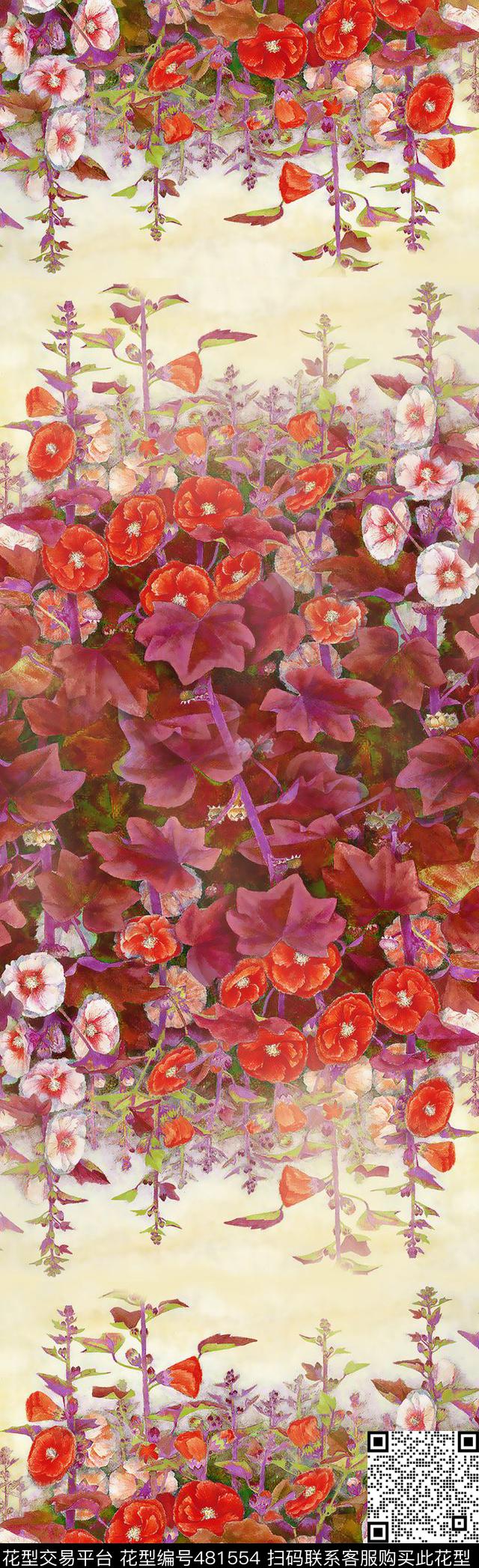芙蓉花国画风景花卉丝巾数码印花华亿平台下载（图片编号: 481554） - 瓦栏（Walan）