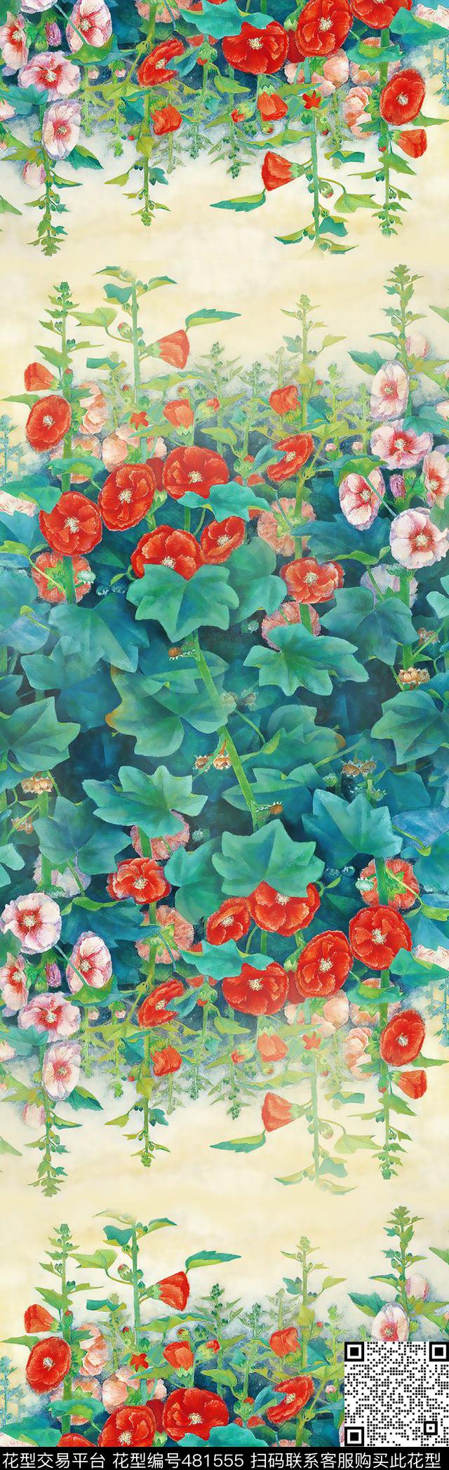 国画风景花卉芙蓉花丝巾数码印花华亿平台下载（图片编号: 481555） - 瓦栏（Walan）