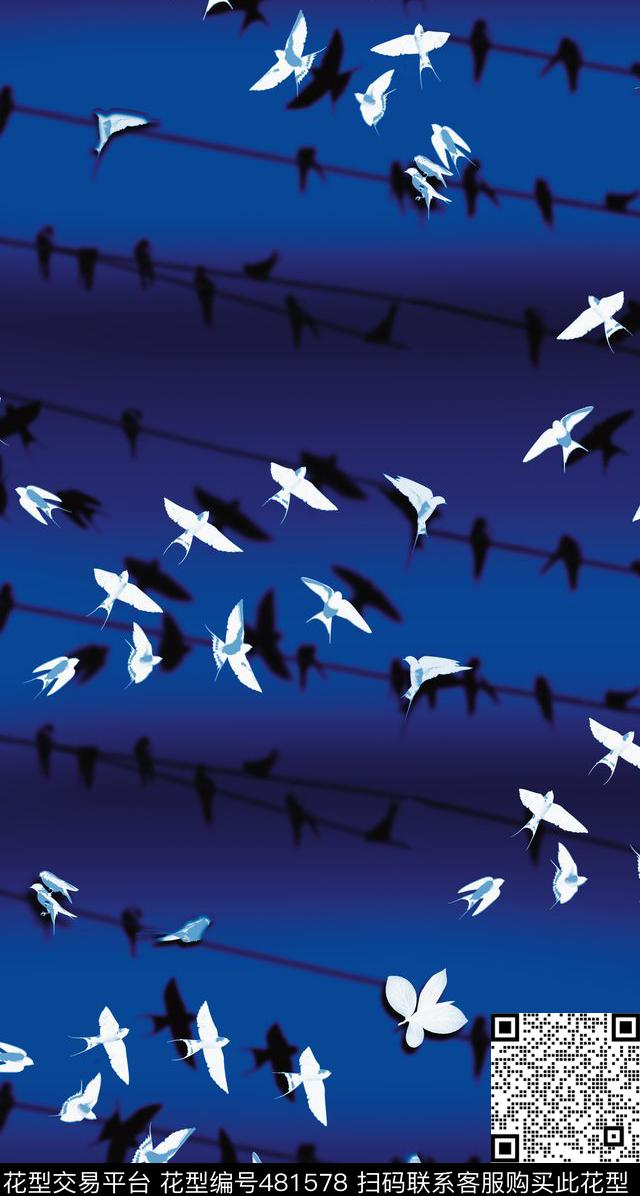 欧美时尚燕子剪影传统印花华亿平台下载（图片编号: 481578） - 瓦栏（Walan）
