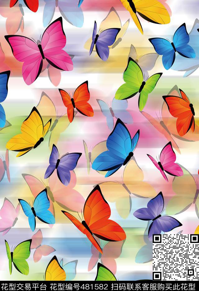 面料蝴蝶幻影数码印花华亿平台下载（图片编号: 481582） - 瓦栏（Walan）