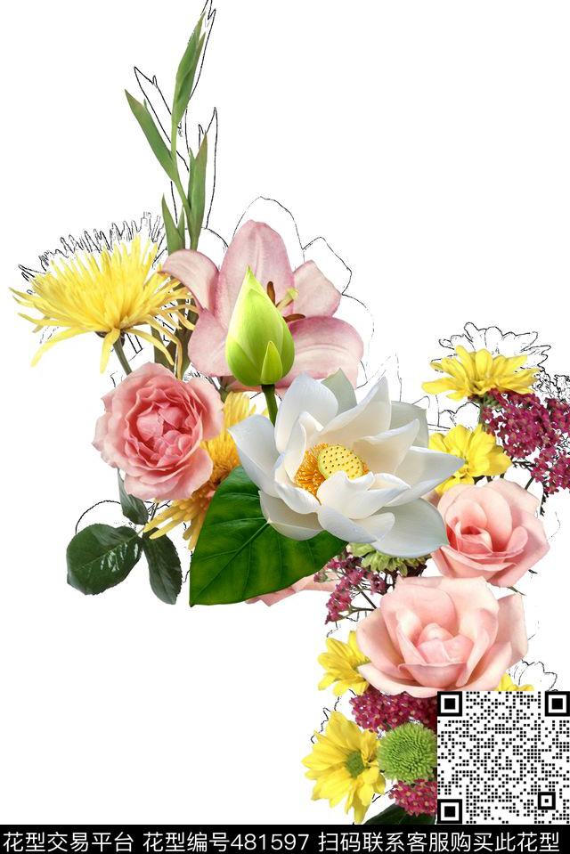 独副时尚手绘花卉数码印花华亿平台下载（图片编号: 481597） - 瓦栏（Walan）