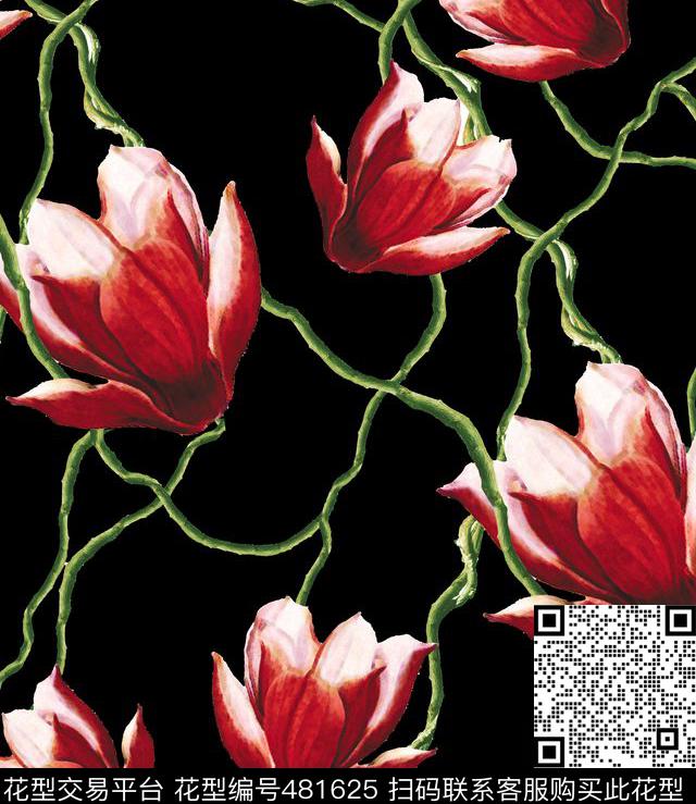 流行时尚欧美手绘仙客来数码印花华亿平台下载（图片编号: 481625） - 瓦栏（Walan）