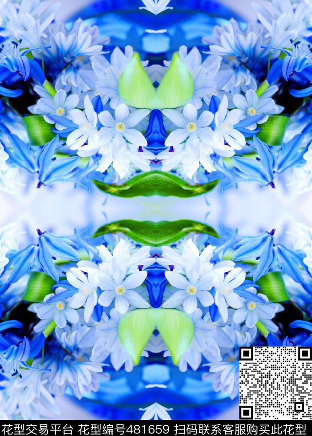 流行时尚欧美尚左右对称花卉数码印花华亿平台下载（图片编号: 481659） - 瓦栏（Walan）