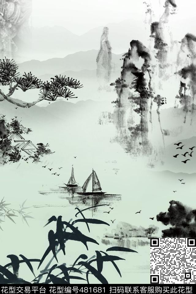 男士冬装水墨画中国风数码印花华亿平台下载（图片编号: 481681） - 瓦栏（Walan）