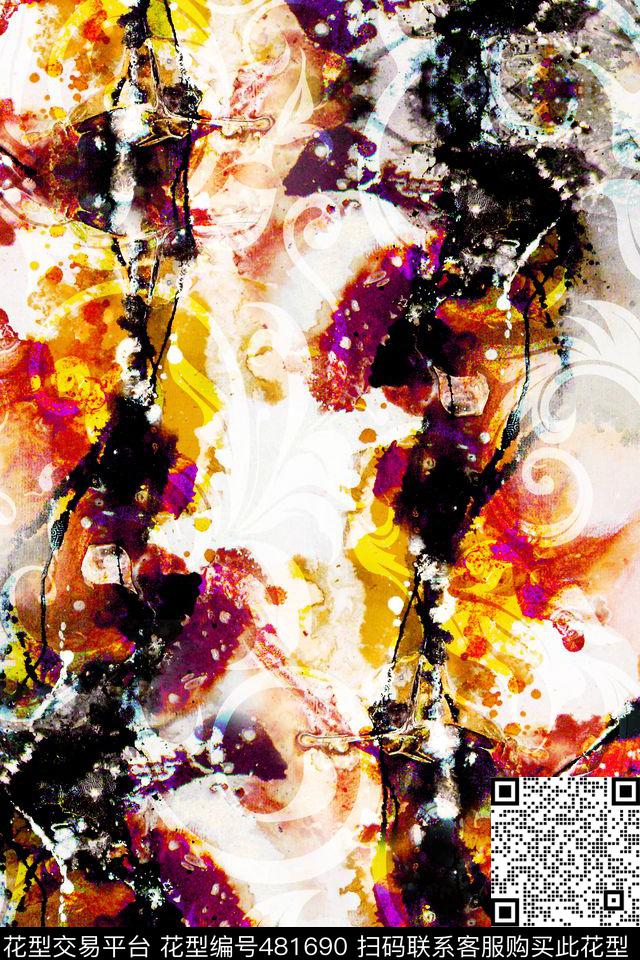 水彩抽象民族民族纹样秋冬装数码印花华亿平台下载（图片编号: 481690） - 瓦栏（Walan）