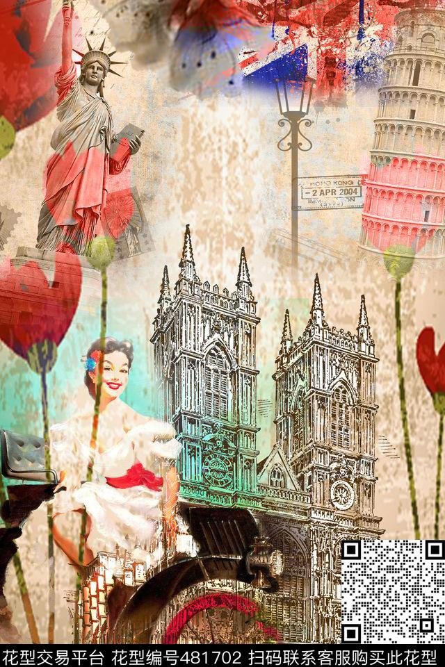 T恤创意图案设计花卉数码印花华亿平台下载（图片编号: 481702） - 瓦栏（Walan）