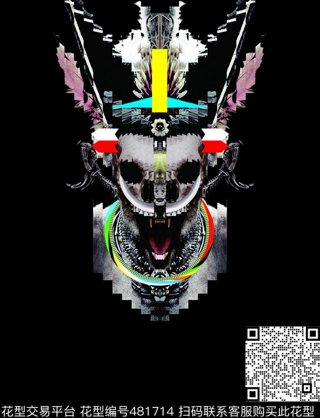 时尚前卫土著骷髅数码印花华亿平台下载（图片编号: 481714） - 瓦栏（Walan）