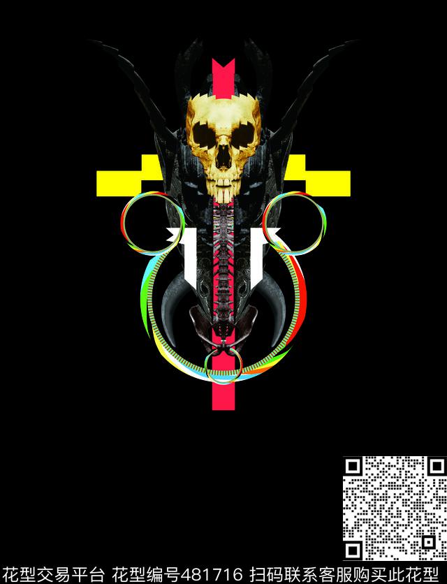 时尚前卫骷髅/骨头数码印花华亿平台下载（图片编号: 481716） - 瓦栏（Walan）