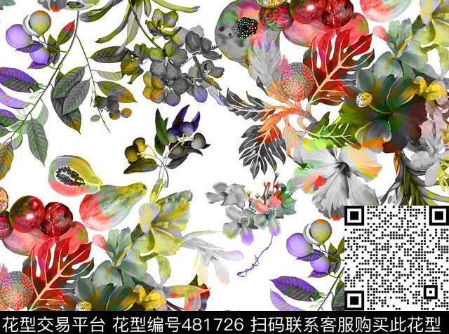 抽象叶子花数码印花华亿平台下载（图片编号: 481726） - 瓦栏（Walan）