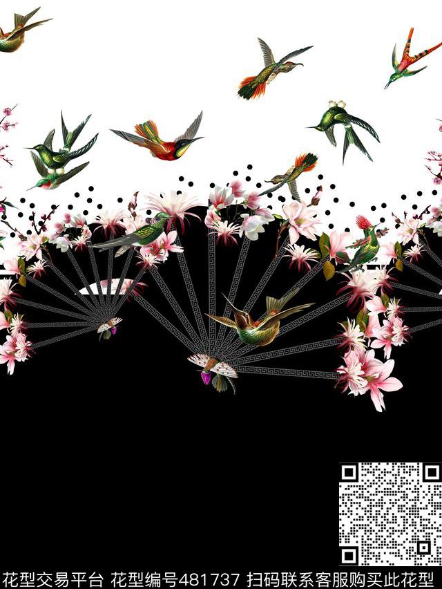 鸟扇子时尚数码印花华亿平台下载（图片编号: 481737） - 瓦栏（Walan）