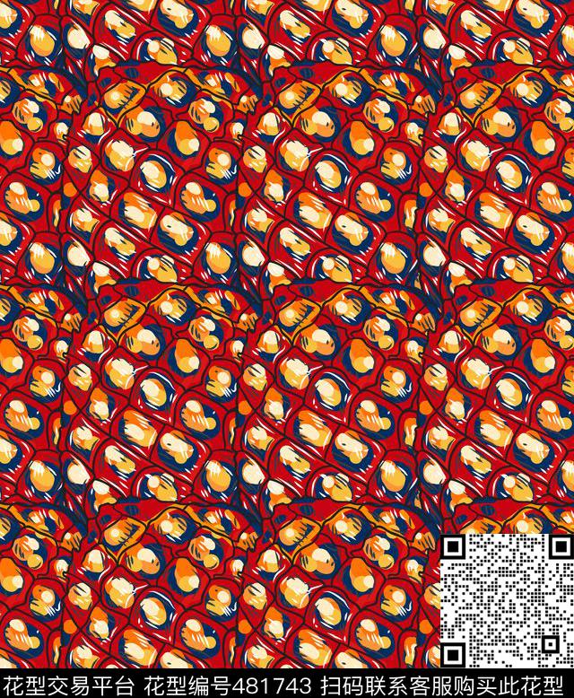 菠萝潮流抽象传统印花华亿平台下载（图片编号: 481743） - 瓦栏（Walan）
