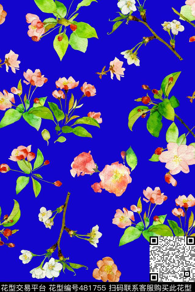水彩清新清爽花卉桃花手绘数码印花华亿平台下载（图片编号: 481755） - 瓦栏（Walan）