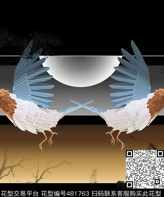 鸟月亮中式数码印花华亿平台下载（图片编号: 481763） - 瓦栏（Walan）